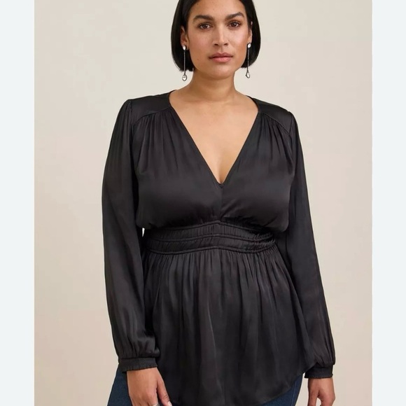 Torrid Black empire waist Smocked Blouson sleeves long Sleeve Blouse 4 - Picture 1 of 6